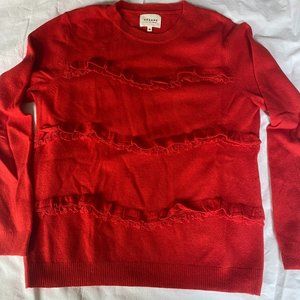 Sezane Medium Red Sweater with Ruffle Detail